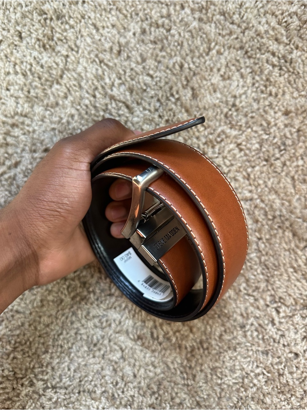 Steve Madden Brown Leather Reversible Belt with Silver Buckle